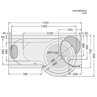 Artweger Twinline 1 Badewanne mit geraden Abschluss ohne Türe