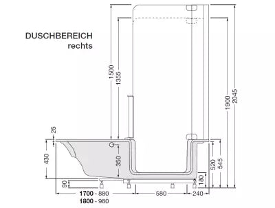 Artweger Twinline 1 Badewanne mit geraden Abschluss ohne Türe